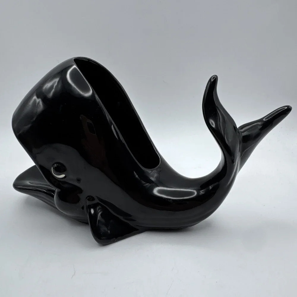 Vtg Hickok Black Whale Dresser Valet Figurine‎ Catch All Planter Bathroom Caddy